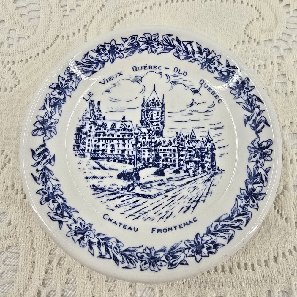 Vintage Wood Sons Vieux Ironstone Chateau Frontenac Blue White Butter Pat Plate